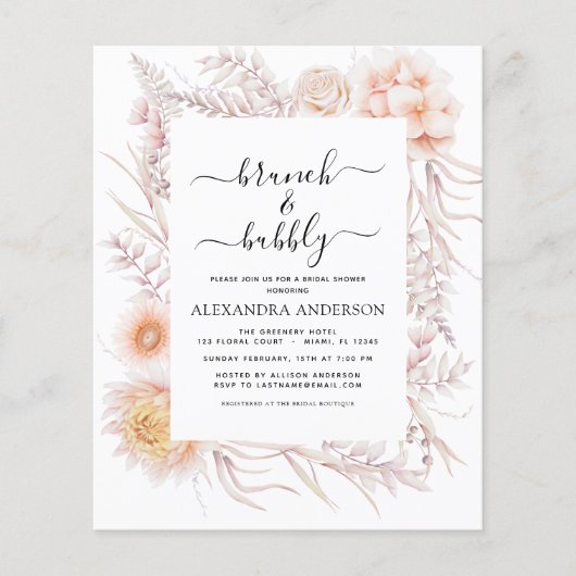 Budget Boho Brunch & Bubble Vrijgezellenfeest Flyer (Voorkant)