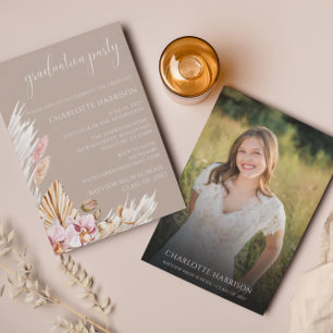 Budget Boho Chic Floral Foto Graduparty Kaart