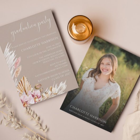 Budget Boho Chic Floral Foto Graduparty Kaart