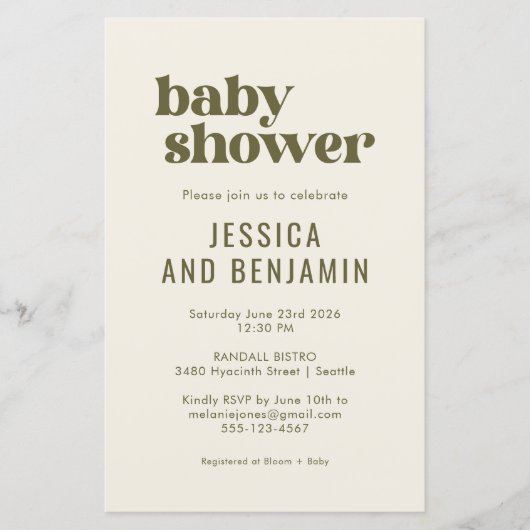 Budget Boho Chic Olive Green Baby shower (Voorkant)