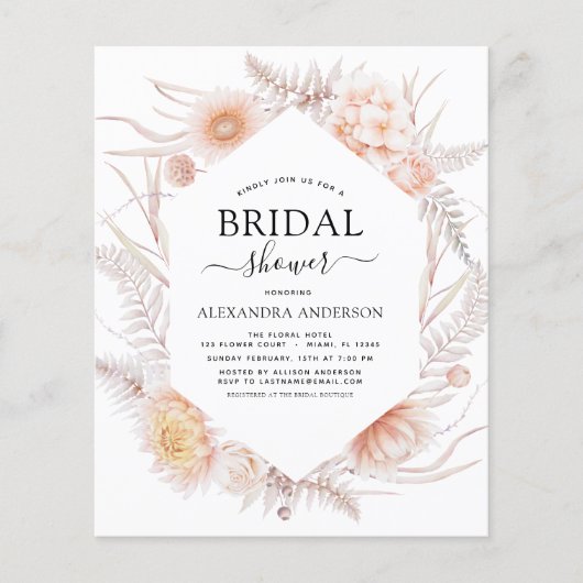 Budget Boho Chic Stof Roze Woestijn Bruiloft Flyer (Voorkant)