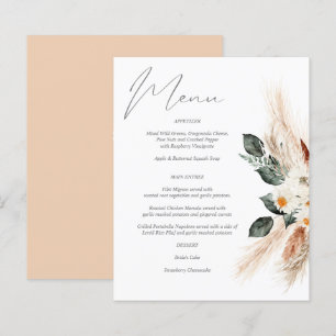 Budget Boho Cuivre Pampas & Beige Floral Menu