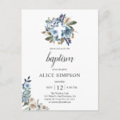 Budget Boho Dusty Blue Beige Flowers Baptisme Uitnodiging Briefkaart (Voorkant)