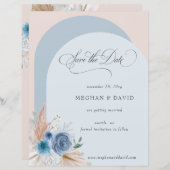 Budget Boho Dusty Blue Pampas Save the Date (Voorkant / Achterkant)