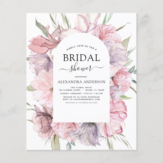 Budget Boho Dusty Pink Paars Vrijgezellenfeest Flyer (Voorkant)