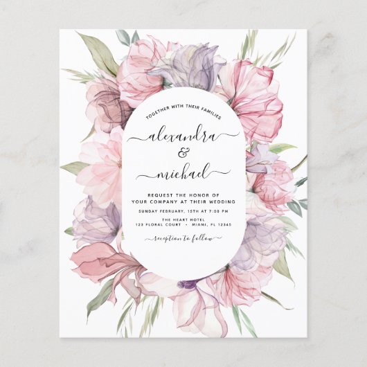 Budget Boho Dusty Pink Paarse Wedding Uitnodiging Flyer (Voorkant)