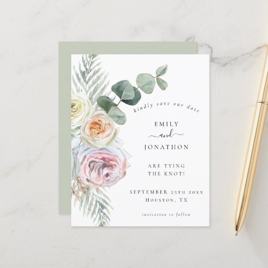 Budget Boho Eucalyptus Florals Weduwsdatum (Voorkant / Achterkant in situ)