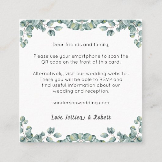 Budget Boho Eucalyptus QR Code Faire-part de maria (Dos)