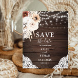 Budget Boho Fleurs Neutres Mariage Enregistrer La<br><div class="desc">Budget Boho mariage chic enregistrer la date flyer dispose de fleurs neutres avec l'herbe pampa et des lumières à cordes sur le bois.</div>