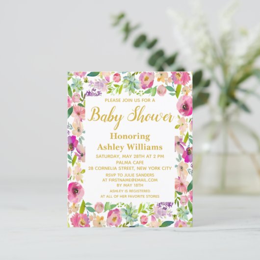 Budget Boho Floral Lijst Baby Shower Invitations (Staand voorkant)