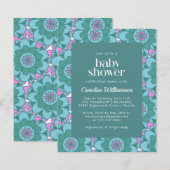 Budget Boho Flower Groovy Green Baby shower Invite (Voorkant / Achterkant)