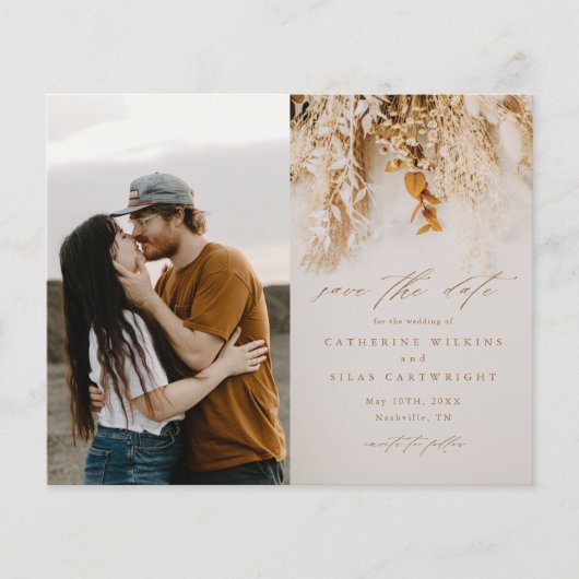 Budget Boho Flowers Foto Weddenschap Save the Date Flyer (Voorkant)