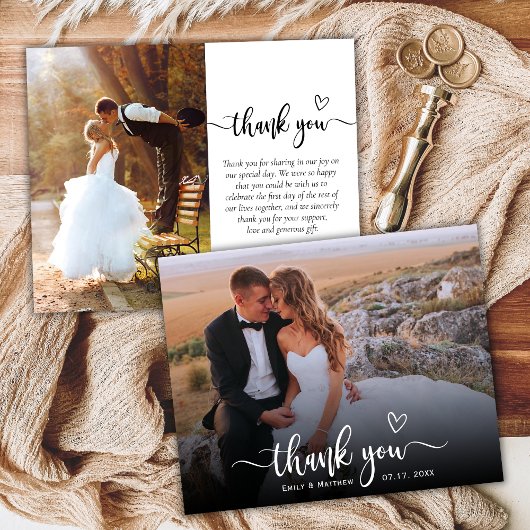 Budget Boho Heart Script 2 Foto bruiloft Bedankt