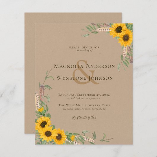 BUDGET Boho Kraft Sunflower bruiloft (Voorkant / Achterkant)