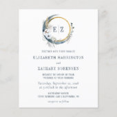 Budget Boho Maan Blauw Monogram Trouw Uitnodiging (Voorkant)