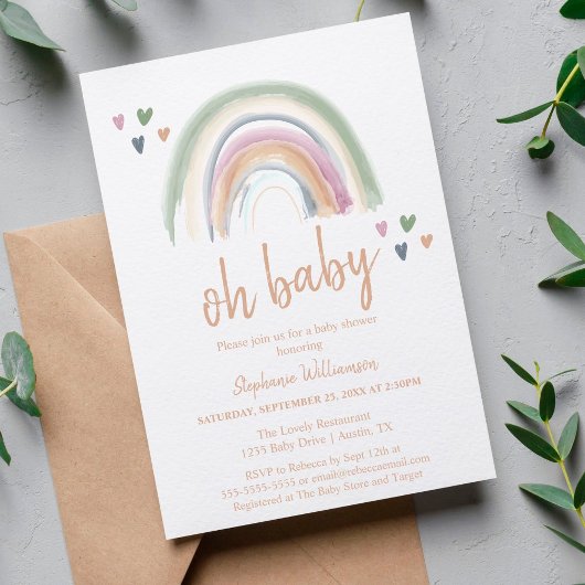 Budget Boho Muted Rainbow Baby shower Uitnodiging