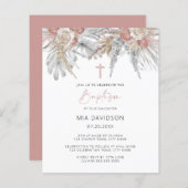 Budget Boho Palm Pink Pampas Baptism Invite (Voorkant / Achterkant)