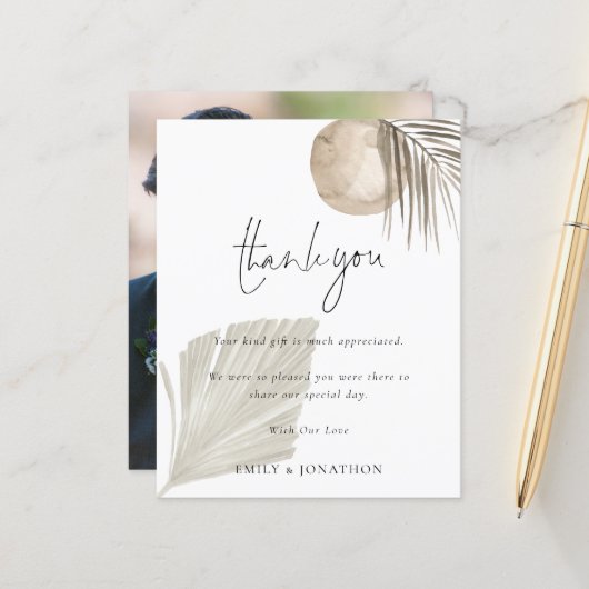 Budget Boho Pampas Foto Weddenschap Bedankt (Voorkant / Achterkant in situ)