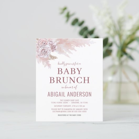 Budget Boho Pampas Grass Baby Brunch Uitnodiging (Staand voorkant)
