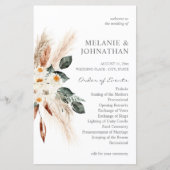 Budget Boho Pampas Grass Beige Wedding Programme M (Voorkant)