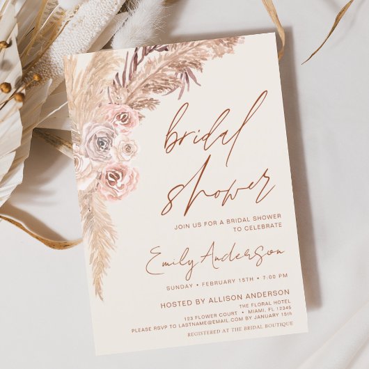 Budget Boho Pampas Grass Bridal Shower Flyer