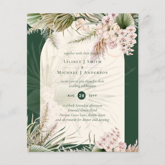 BUDGET BOHO Pampas Grass Green Wedding MATTE Flyer (Voorkant)