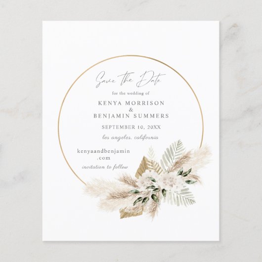 Budget Boho Pampas Grass & Photo Save the Date Flyer (Voorkant)