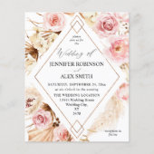 Budget Boho Pink & Beige Floral Gold Wedding Flyer (Voorkant)