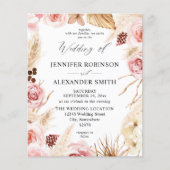 Budget Boho Pink & Beige Floral Pampas Wedding Flyer (Voorkant)