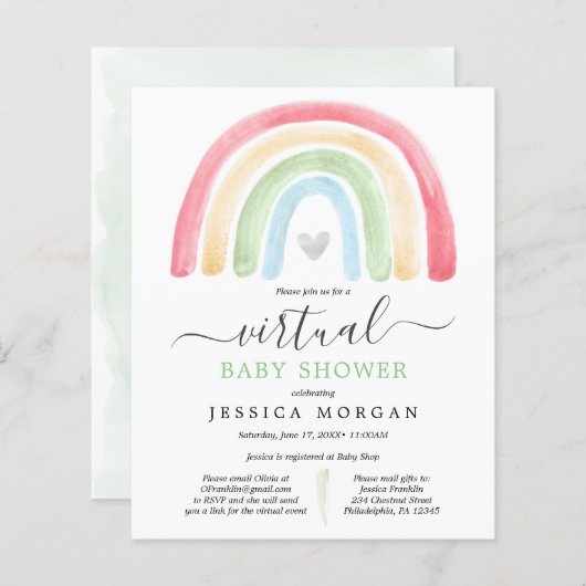 Budget Boho Rainbow Virtual Baby shower Uitnodigin (Voorkant / Achterkant)