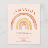 Budget Boho Retro Regenboog 10e Verjaardag Uitnodi (Voorkant)