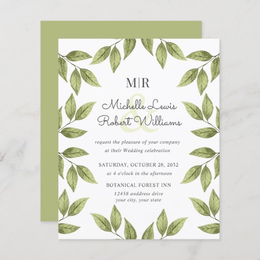 BUDGET Boho Russe vert feuille mariage (Devant / Derrière)