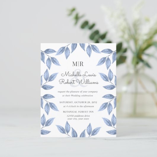 BUDGET Boho Rustic Dusty Blue bladeren bruiloft (Staand voorkant)