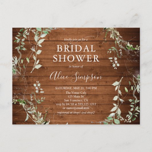 Budget Boho Rustic Greenery Vrijgezellenfeest Uitnodiging Briefkaart (Voorkant)