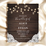 Budget Boho Rustique Mason Jarres Mariage Flyer<br><div class="desc">Le Boho rustique faire-part de mariage dispose de lampes à cordes et de bocaux de maçon sur un arrière - plan en bois.</div>