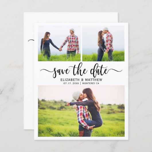 Budget Boho Script Foto Collage Save The Date (Voorkant / Achterkant)