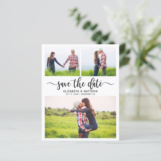 Budget Boho Script Foto Collage Save The Date (Staand voorkant)