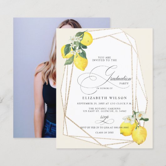 Budget Boho Script Lemon Zomer Foto Afstuderen (Voorkant / Achterkant)