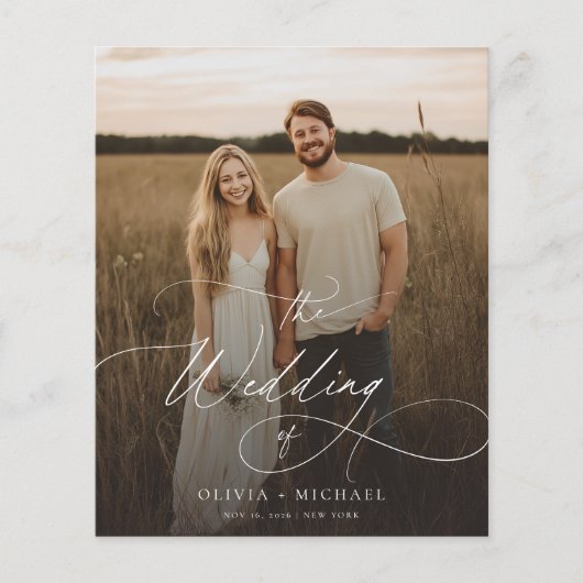 Budget Boho Script Rustic Photo Wedding Invites (Voorkant)