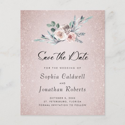 Budget Boho Stof Roze Rozen Trouw Save the Date (Voorkant)