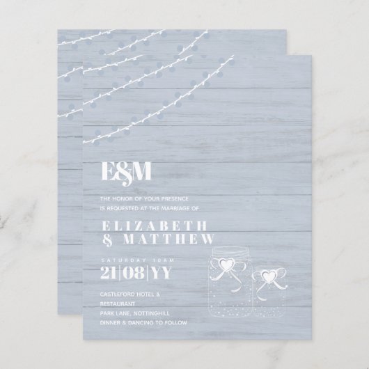 BUDGET BOHO Stofblauw Drijfhout MasonJars Bruiloft (Voorkant / Achterkant)