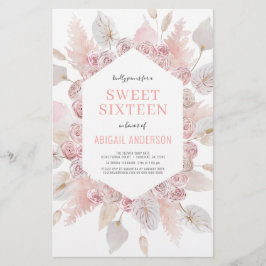 Budget Boho Sweet Sixteen Modern Blush Uitnodiging Flyer