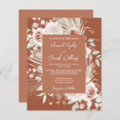Budget Boho Terracotta Floral Wedding Uitnodiging (Voorkant / Achterkant)