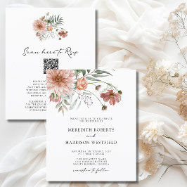 Budget Boho Terracotta Floral Wedding Uitnodiging