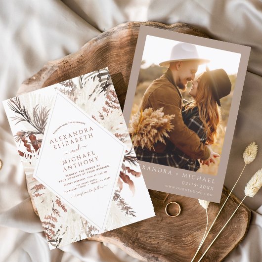 Budget Boho Terracotta Foto Pampas Grass Wedding Flyer