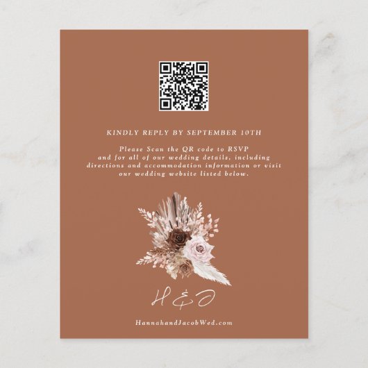 Budget Boho Terracotta QR Code RSVP Bruiloft Uitno (Achterkant)