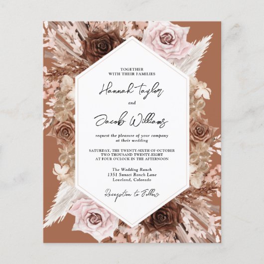 Budget Boho Terracotta QR Code RSVP Bruiloft Uitno (Voorkant)