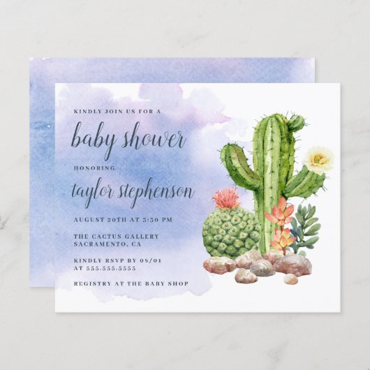 Budget Boho Waterverf Cactus Baby shower (Voorkant / Achterkant)