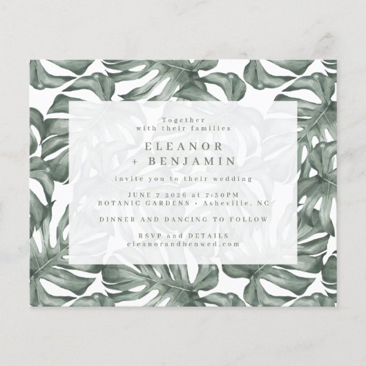 Budget Boho Waterverf Monstera Wedding Invite (Voorkant)