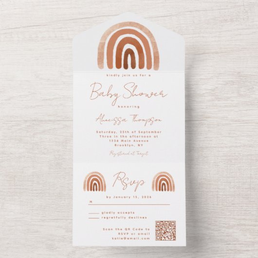 Budget Boho Waterverf Rainbow Baby shower All In One Uitnodiging (Binnen)